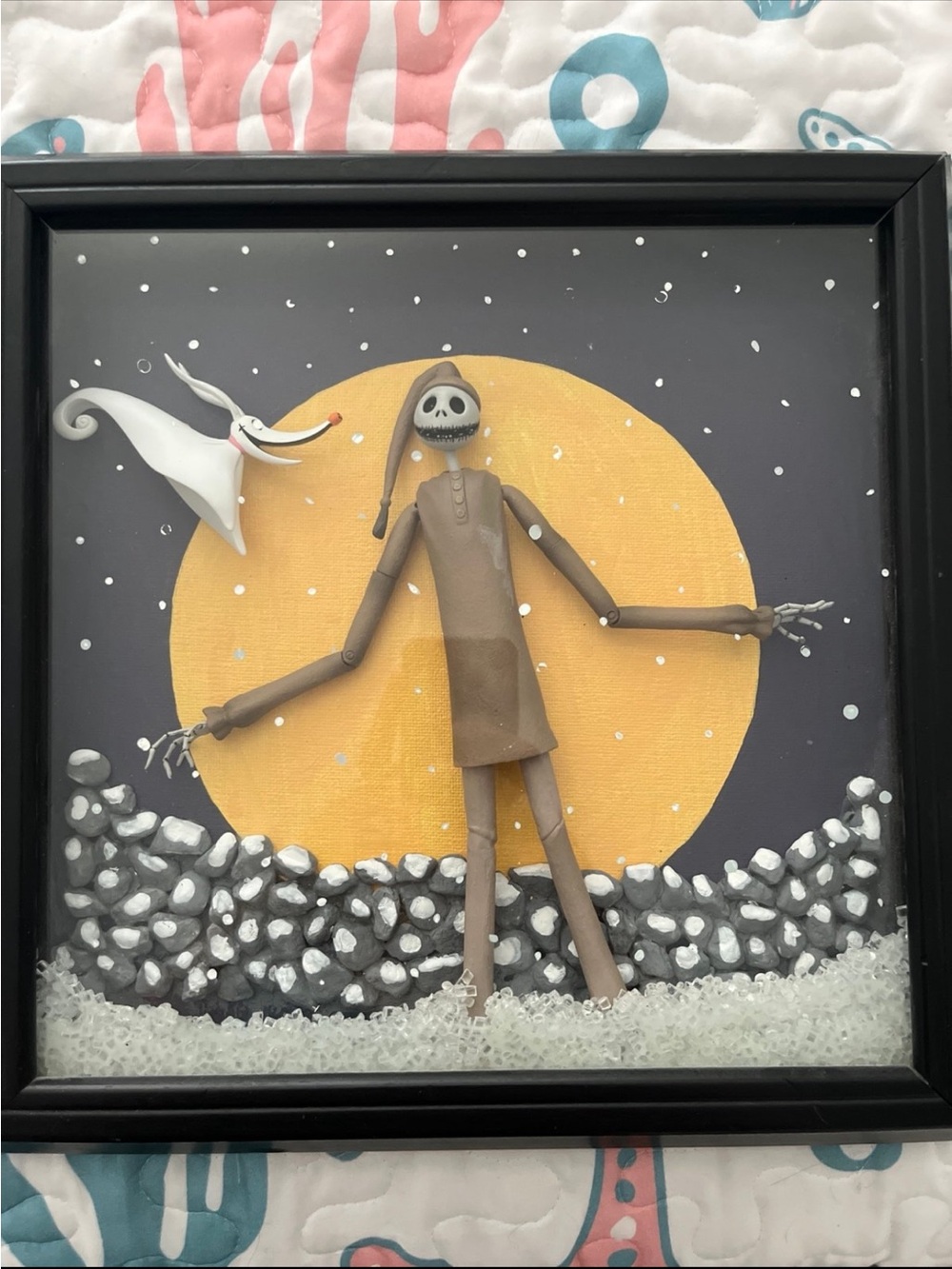 Handcrafted Halloween Wall Art - Jack Skellington & Zero Like New!